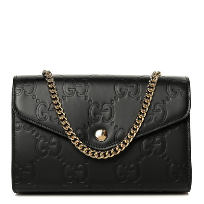 Gucci Calfskin GG Debossed Chain Wallet Black 1 of 10