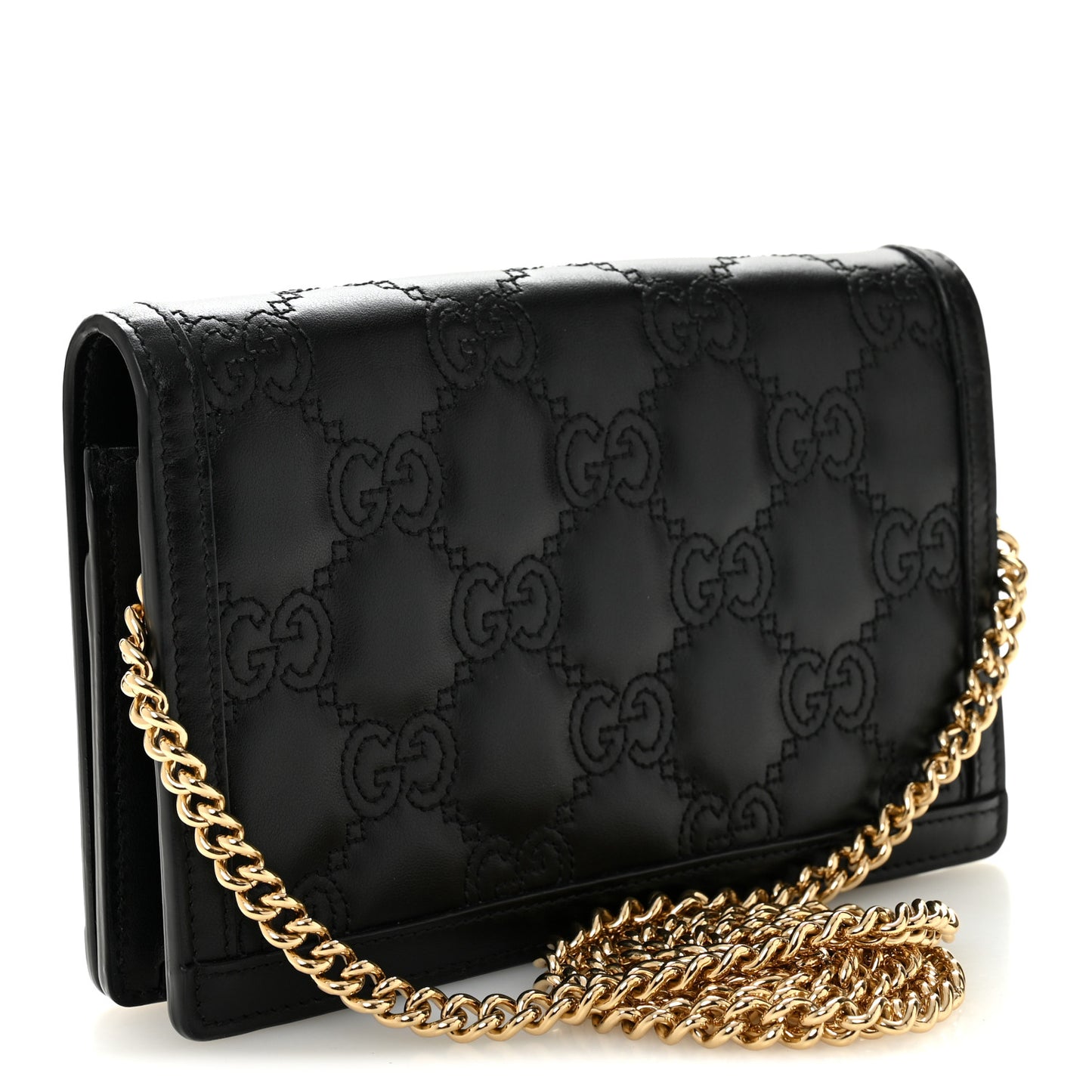 Calfskin GG Matelasse Chain Wallet Black