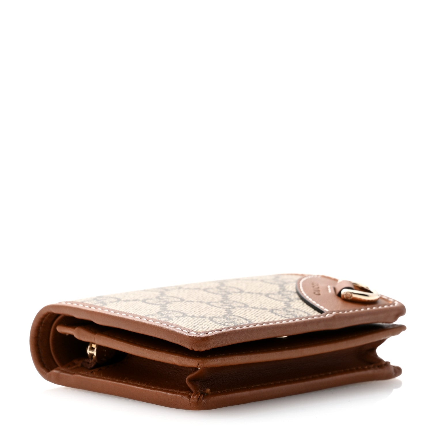Gucci GG Supreme Monogram Textured Calfskin Emblem Mini Wallet Beige Dark Brown 4 of 8
