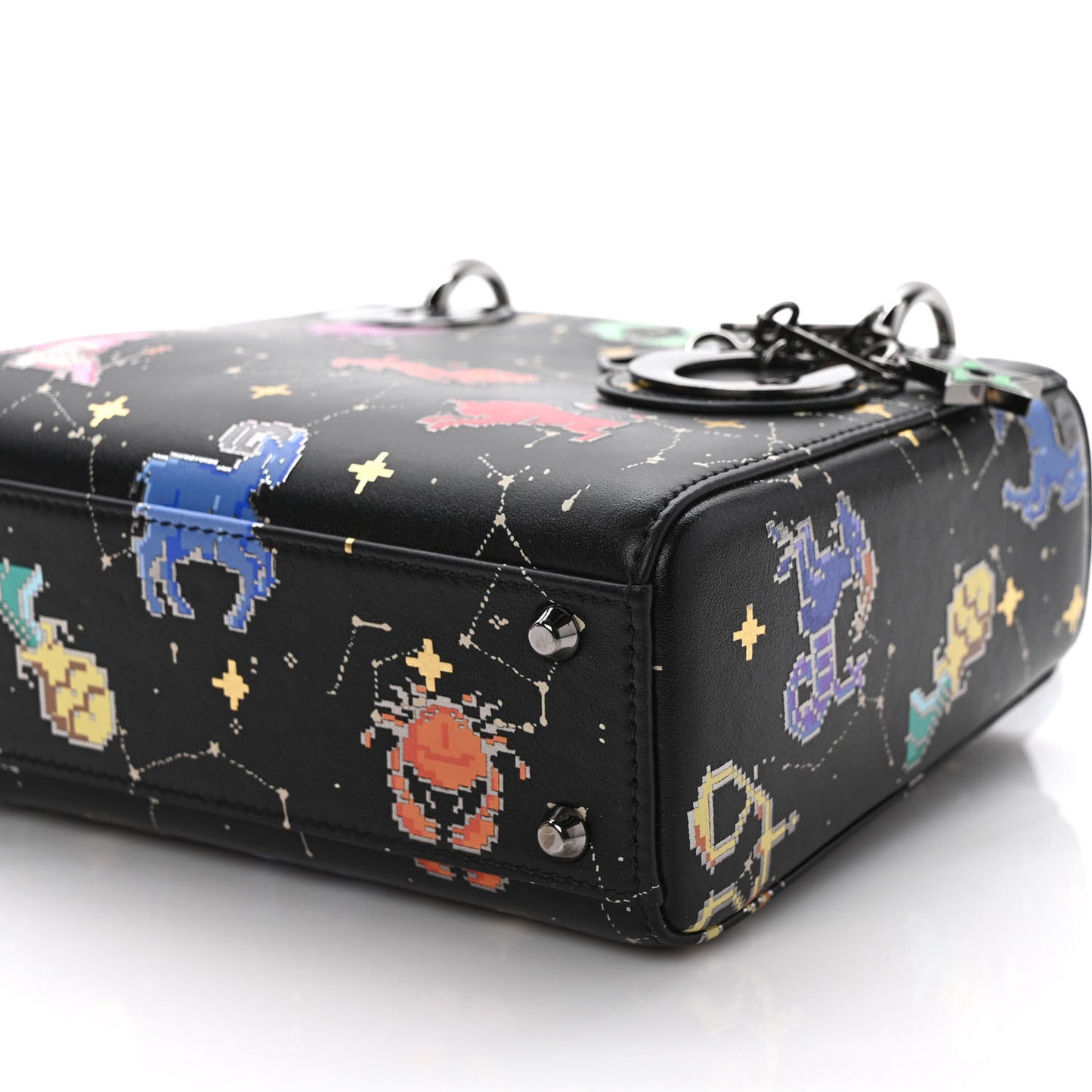 Calfskin Pixel Zodiac Mini Lady Dior Black Multicolor