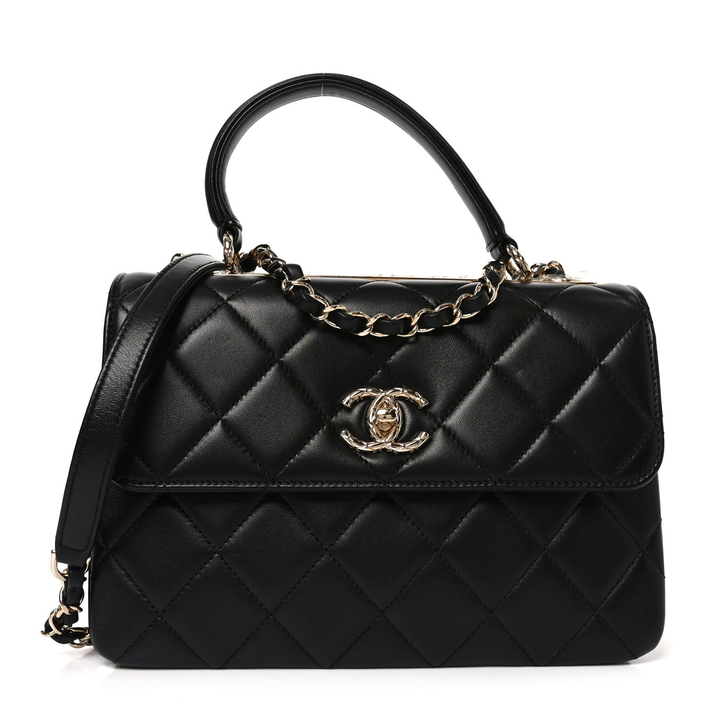 Lambskin Quilted Small Trendy CC Flap Dual Handle Bag Black