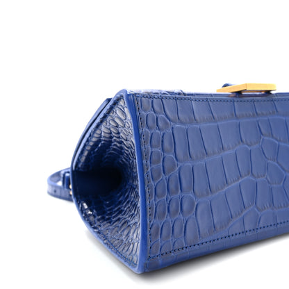 Balenciaga Shiny Calfskin Crocodile Embossed Small Hourglass Top Handle Bag Indigo 8 of 9