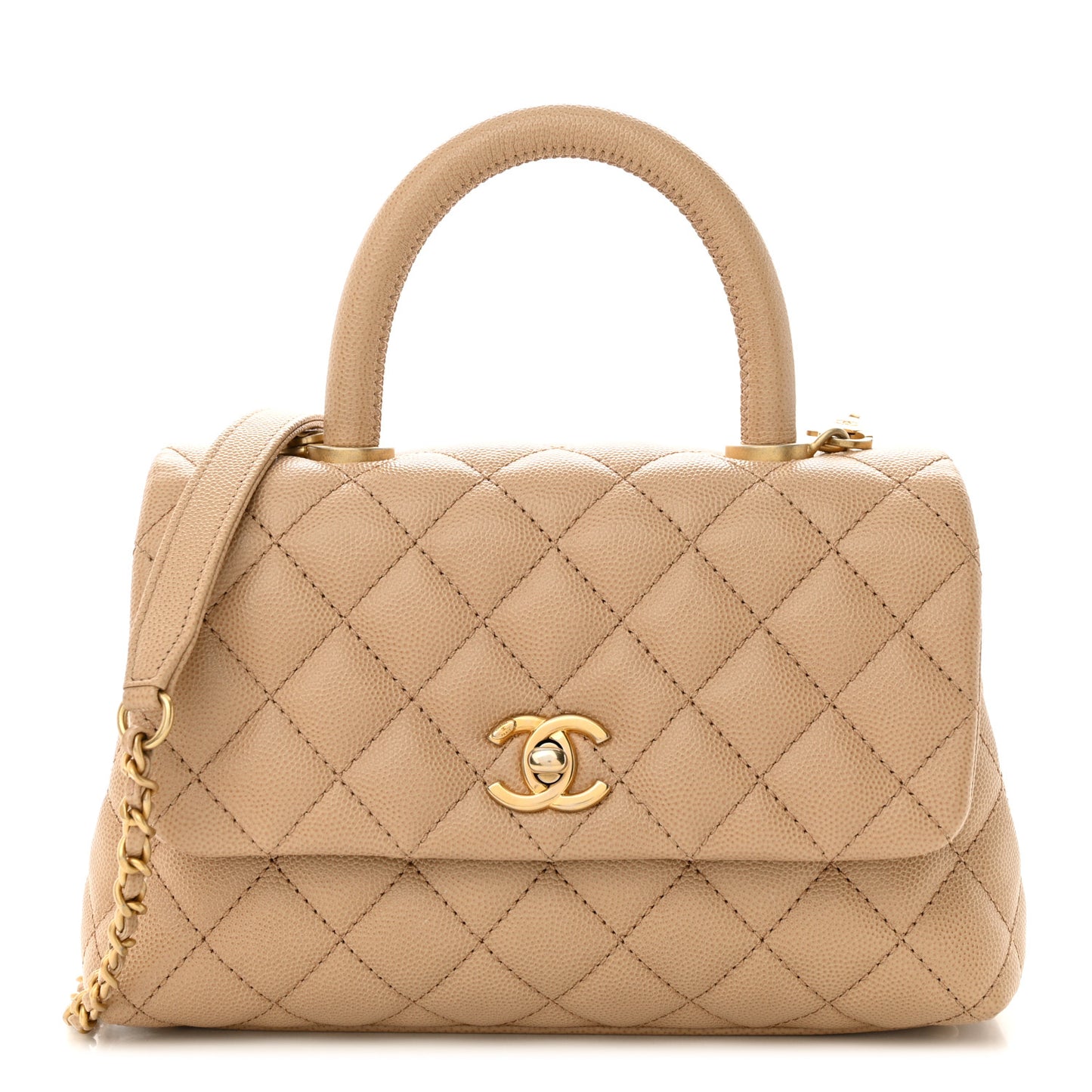 Caviar Quilted Mini Coco Handle Flap Beige