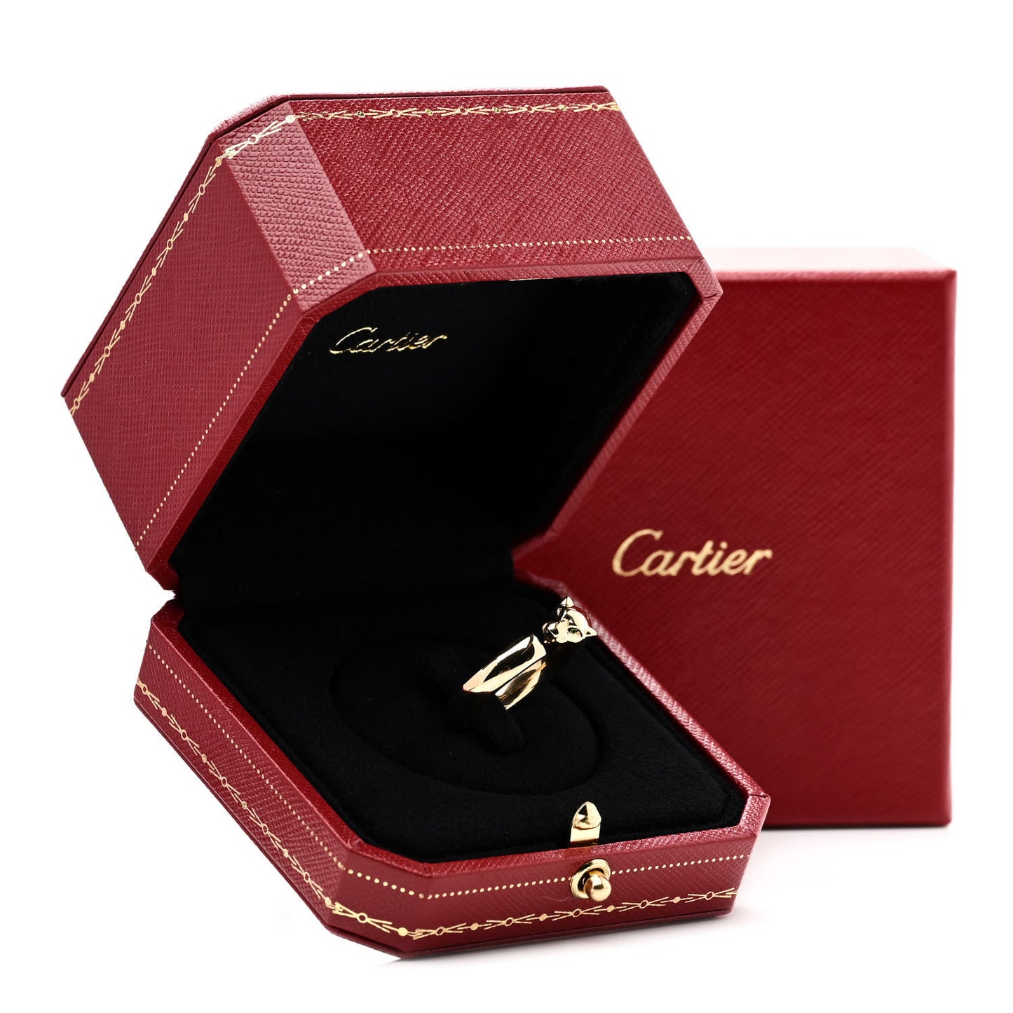 18K Yellow Gold Tsavorite Onyx Panthere De Cartier Ring 58 8.25