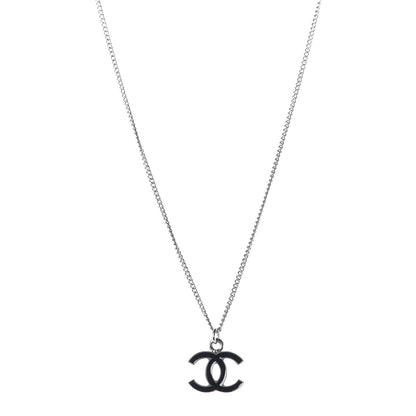Chanel Enamel CC Necklace Silver Black 1 of 7