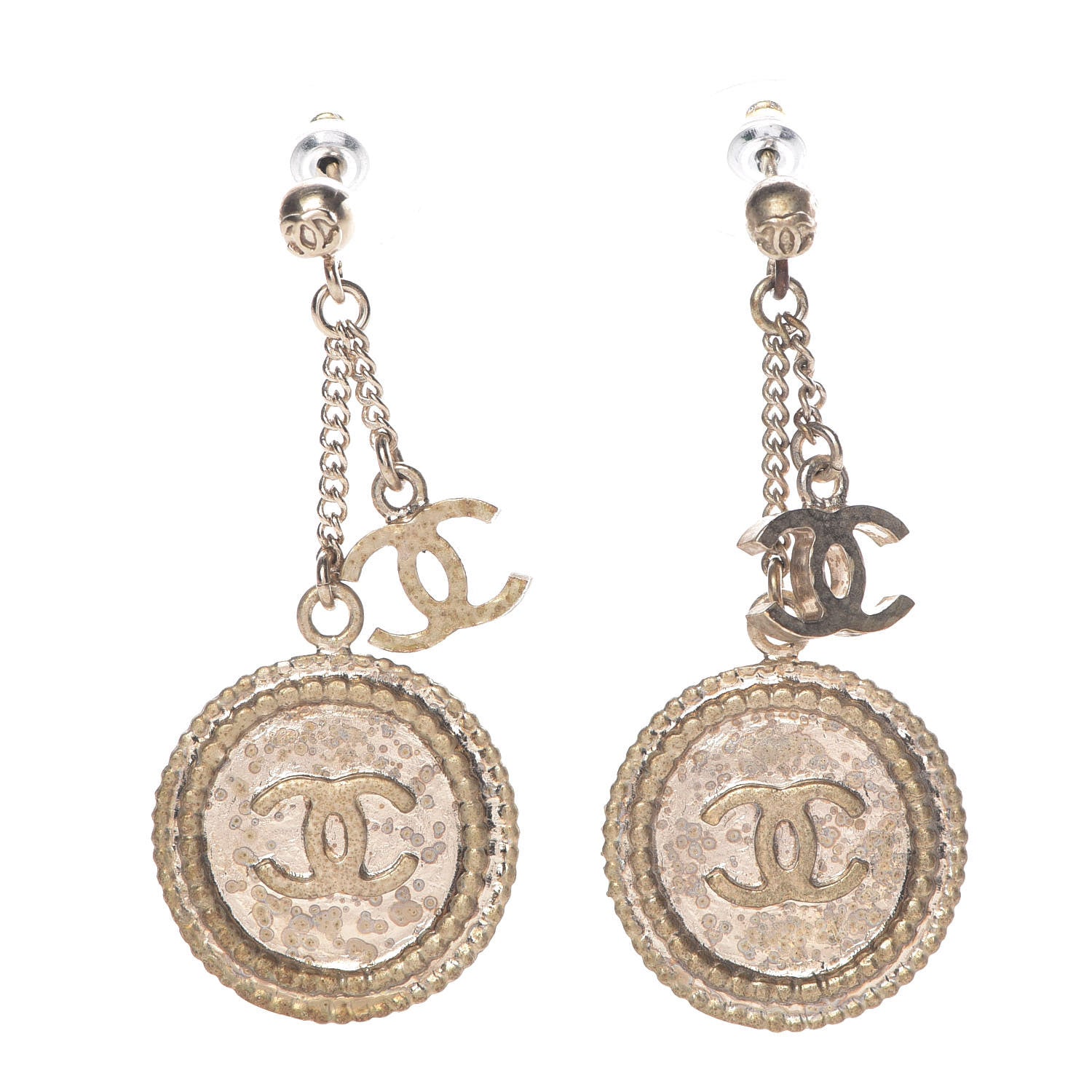 Chanel Hammered CC Dangle Earrings Gold 1 of 6