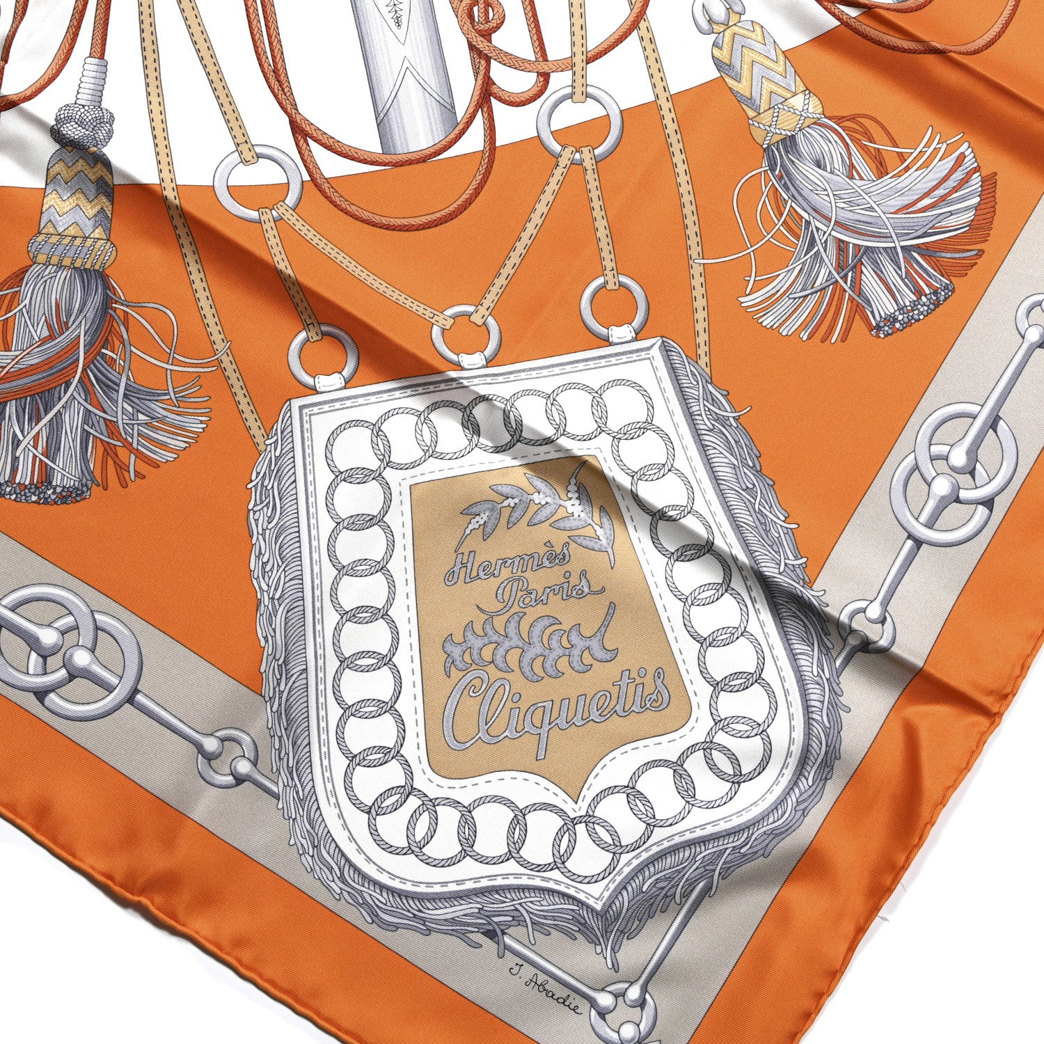 Hermes Silk Cliquetis Scarf 90 Orange Gris White 2 of 4