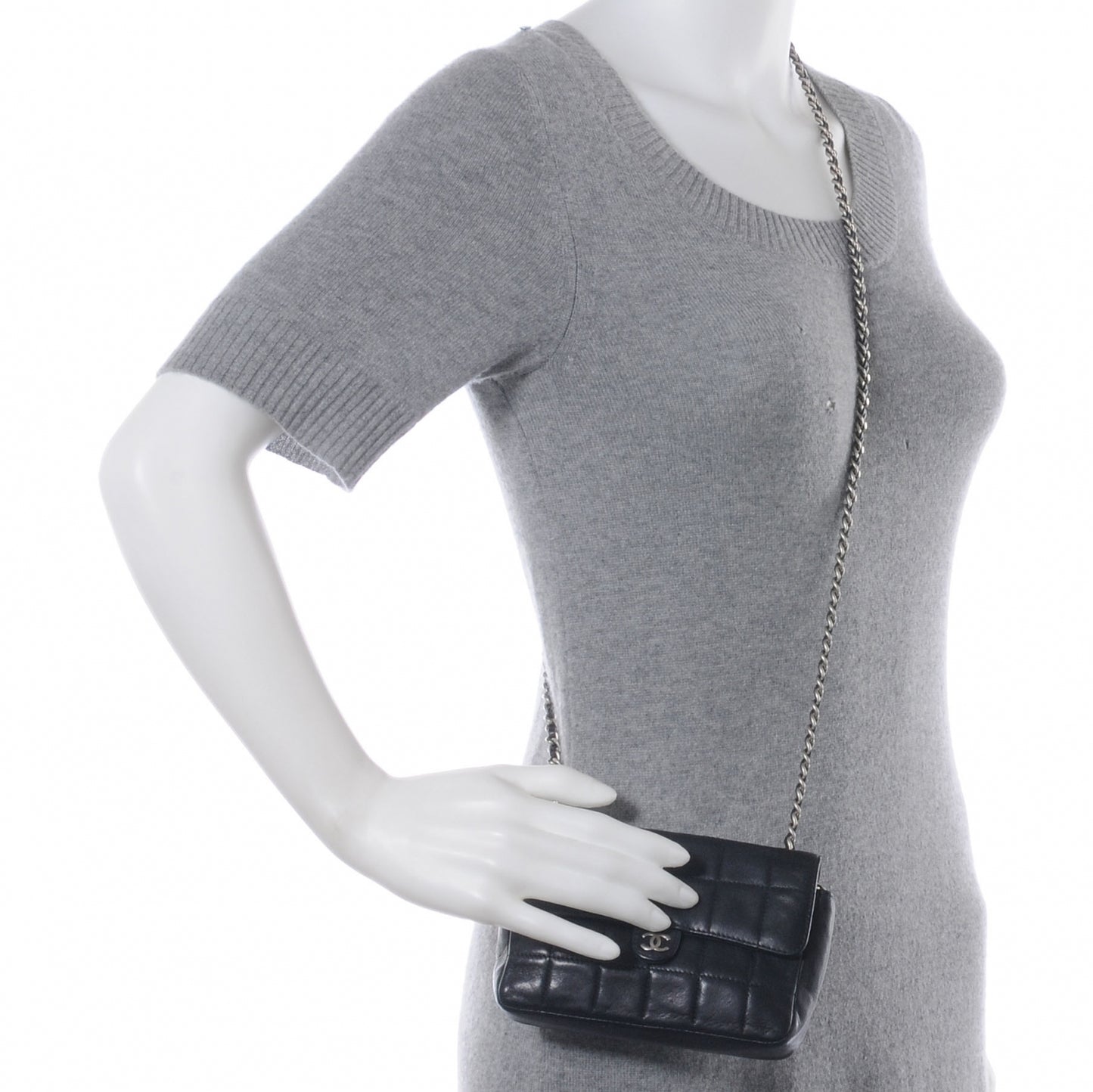 Lambskin Chocolate Bar Mini Flap Black