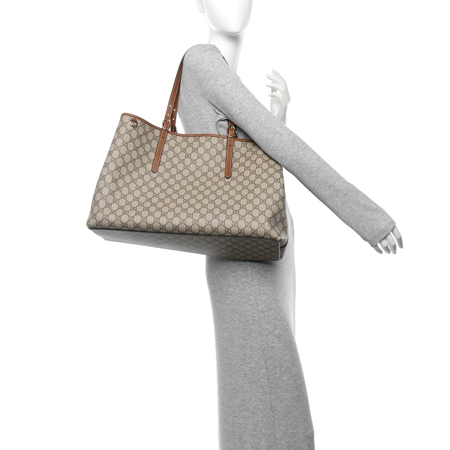 Gucci GG Supreme Monogram Emblem Maxi Tote Bag Beige Dark Brown 2 of 10