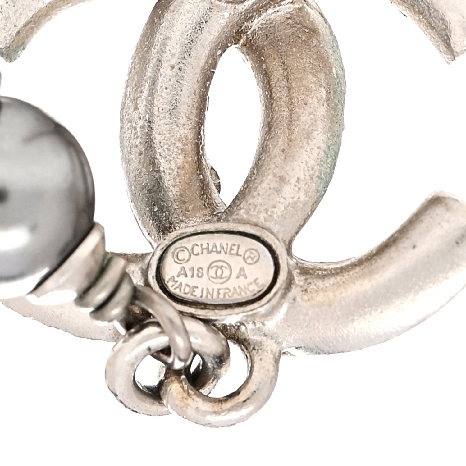 Chanel Crystal Pearl CC Drop Earrings Silver Grey 4 of 4