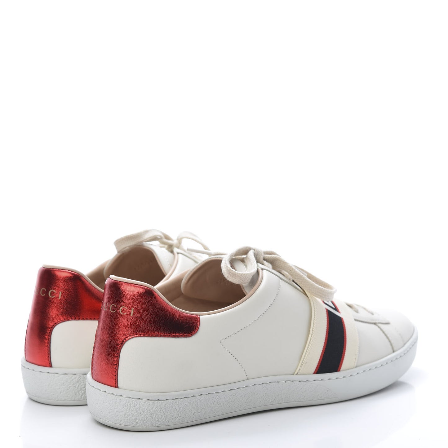 Calfskin Stripe Womens New Ace Sneakers 41 New Mystic White Ecru Red Flame