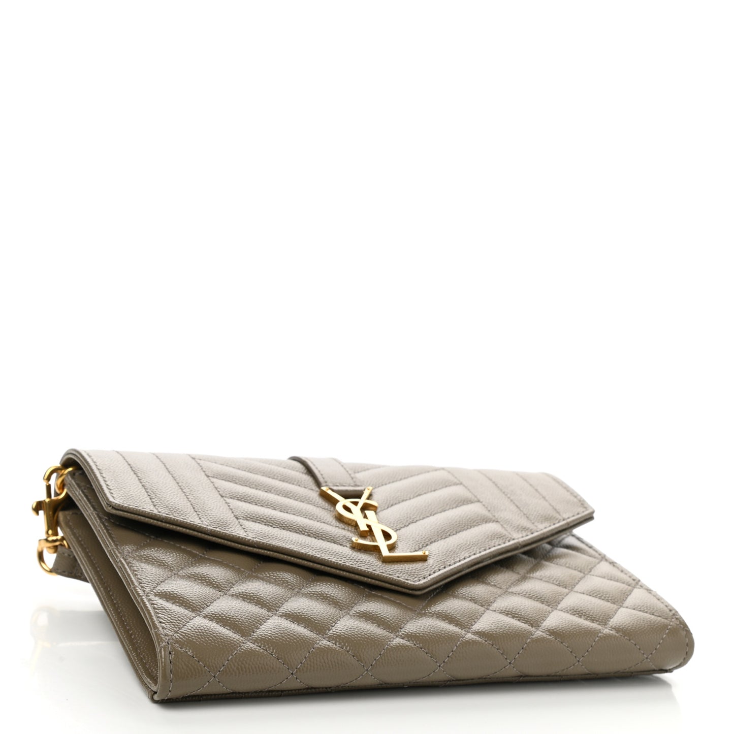 Grain De Poudre Textured Mixed Matelasse Triquilt Monogram Clutch Greyish Brown