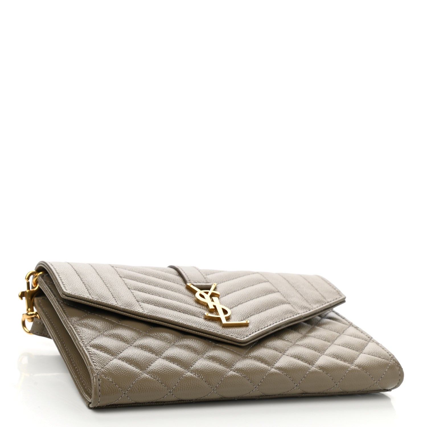 Saint Laurent Grain De Poudre Textured Mixed Matelasse Triquilt Monogram Clutch Greyish Brown 4 of 7