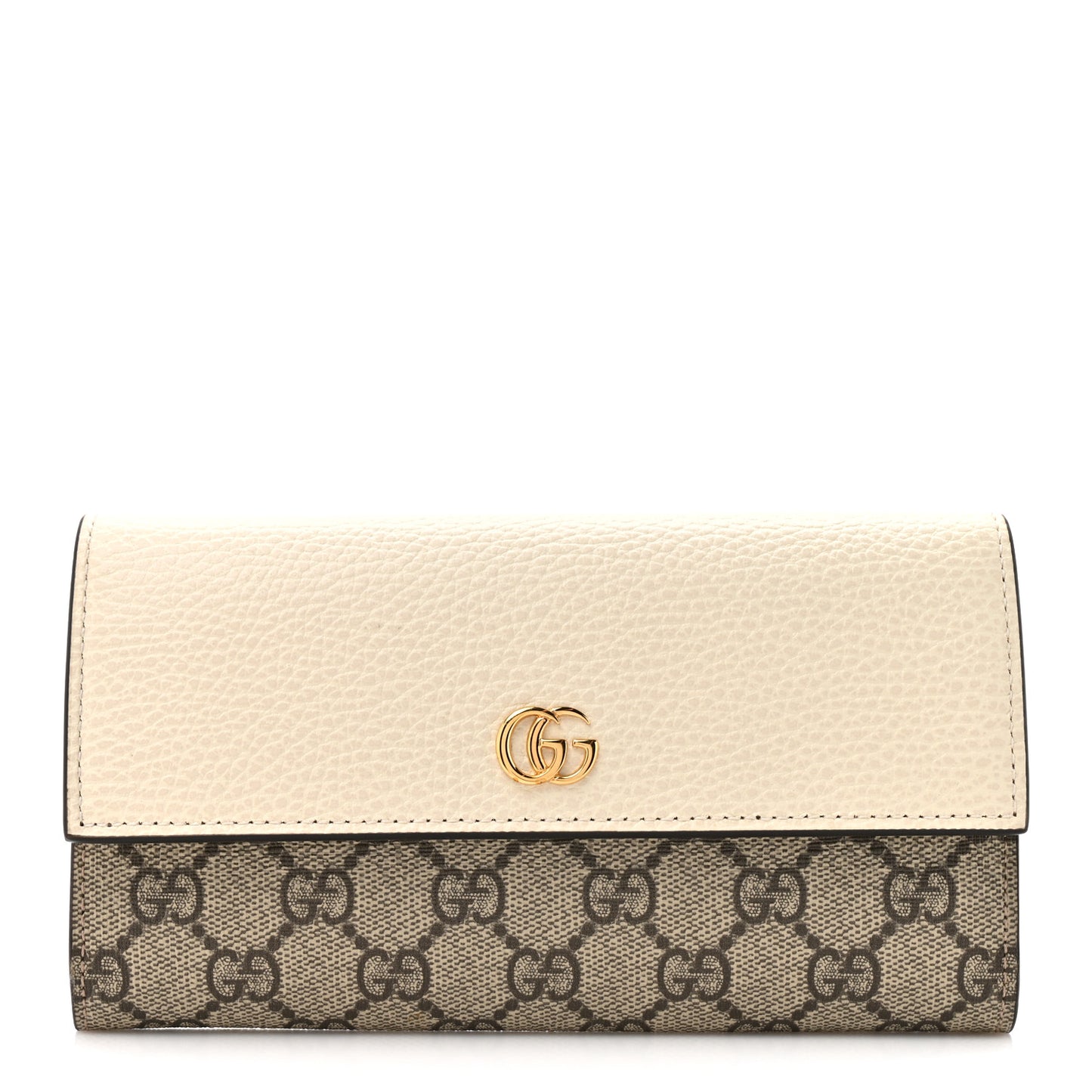 Dollar Calfskin GG Supreme Monogram GG Marmont Continental Wallet Mystic White Beige Ebony