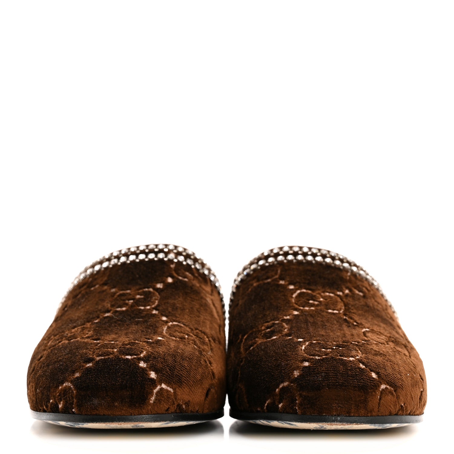 Gucci Velvet GG Monogram Crystal Slippers 39 Brown Vintage Cocoa 3 of 9