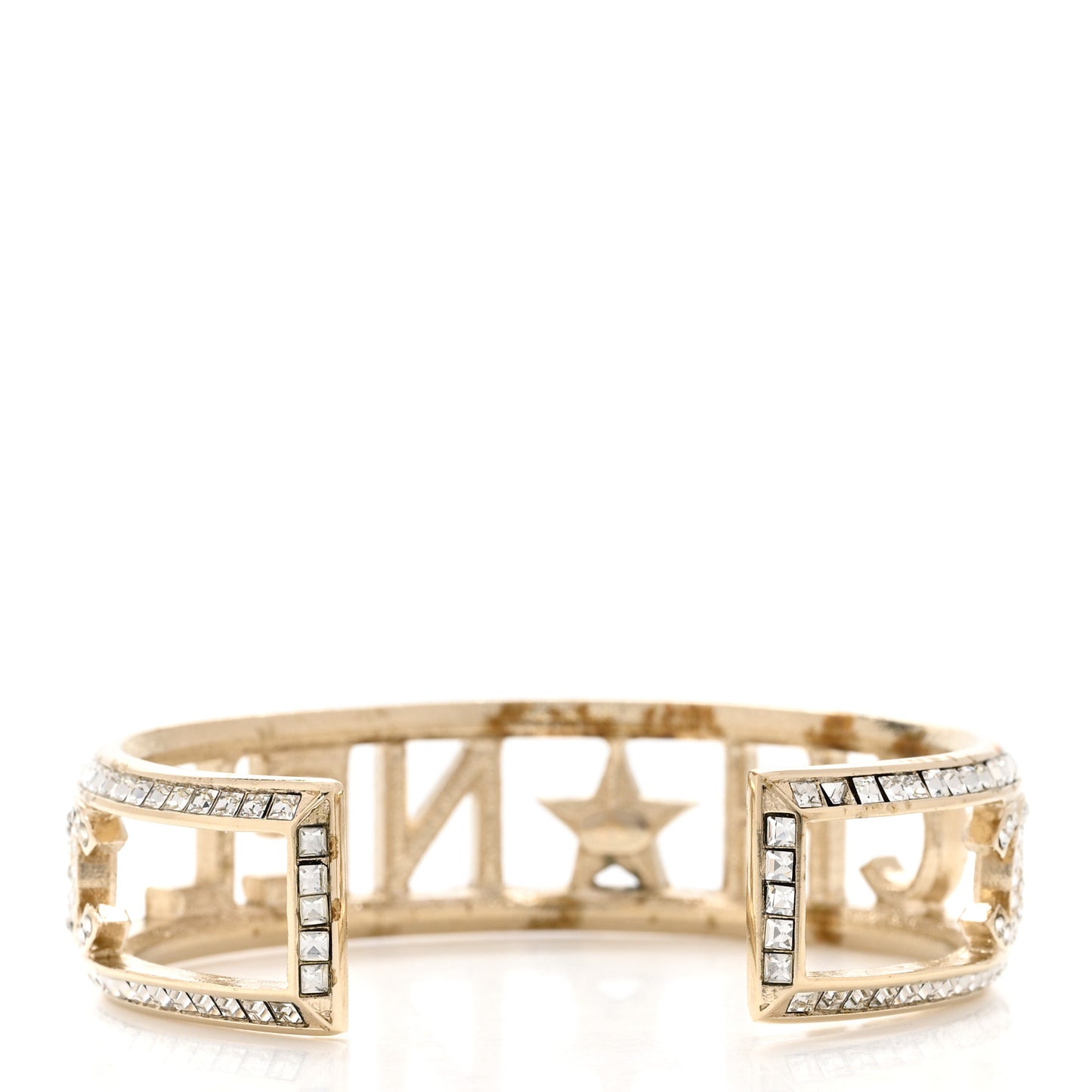 Crystal Baguette Logo Cuff Bracelet Gold