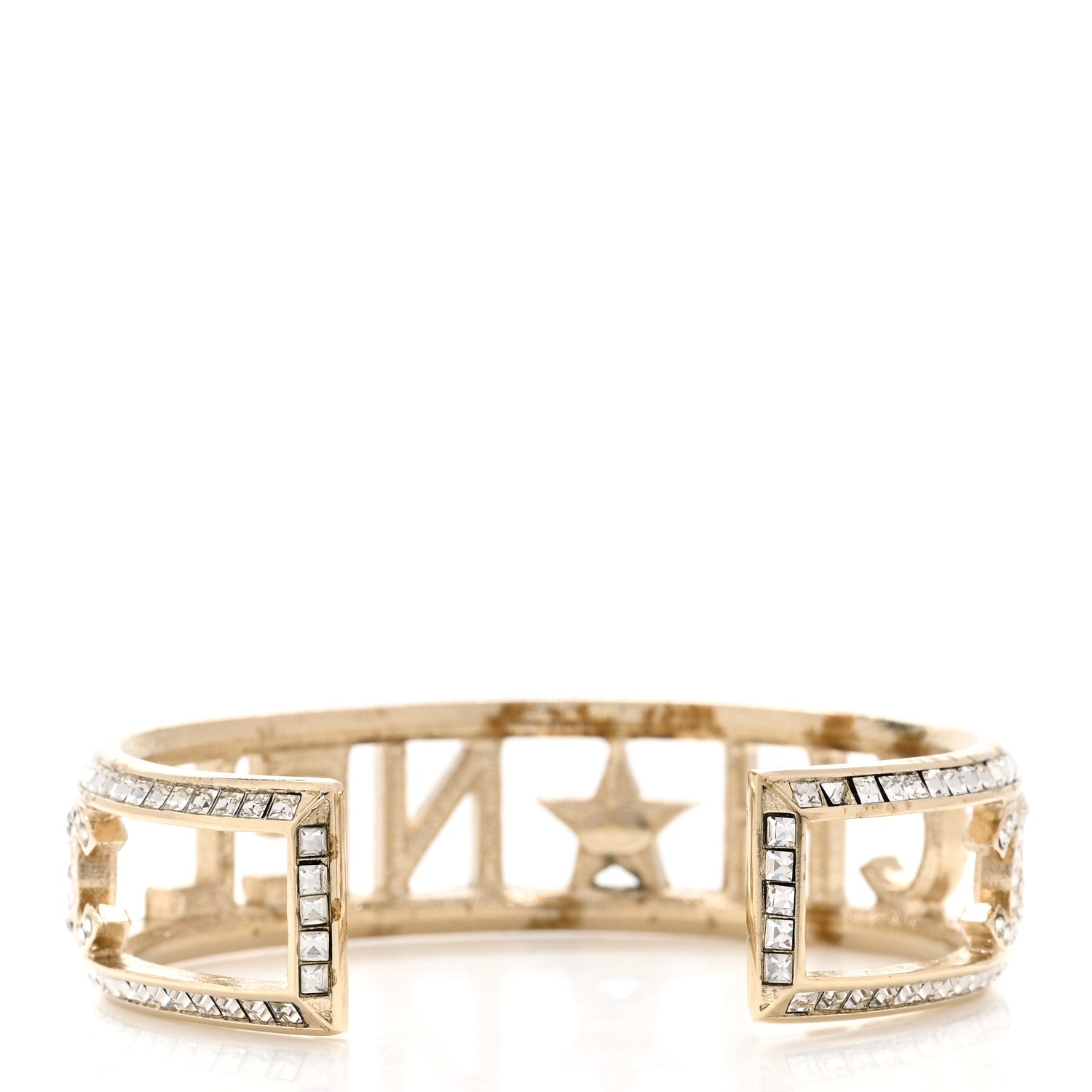 Chanel Crystal Baguette Logo Cuff Bracelet Gold 3 of 4