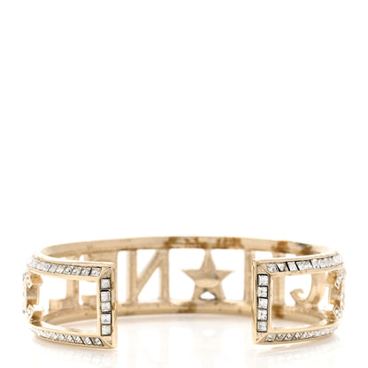 Chanel Crystal Baguette Logo Cuff Bracelet Gold 3 of 4