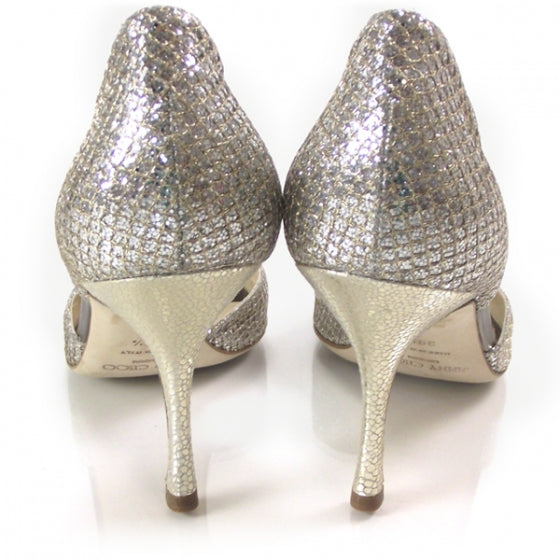Jimmy Choo Logan Silver Glitter DOrsay Heels 39.5 3 of 7