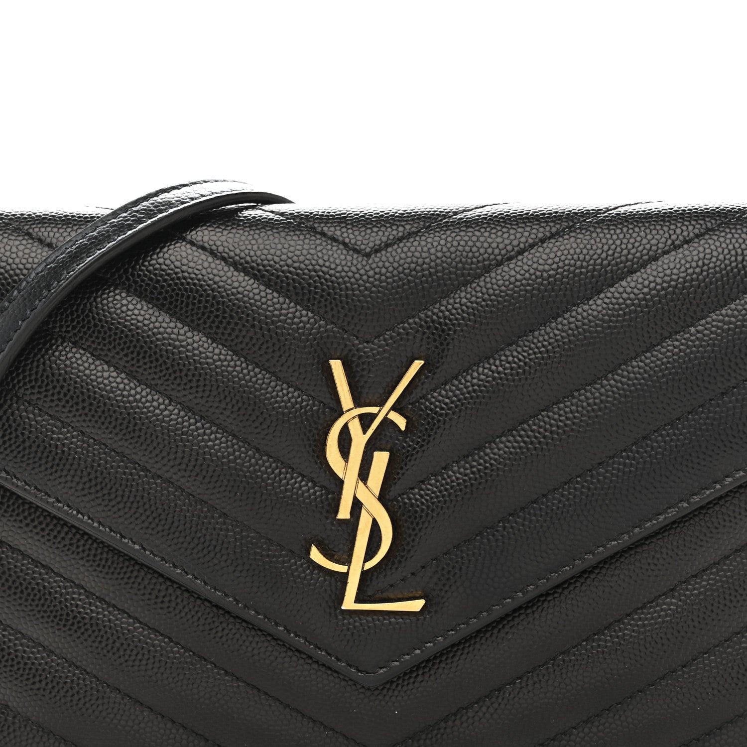 Saint Laurent Grain De Poudre Matelasse Chevron Monogram Envelope Chain Wallet Black 8 of 15