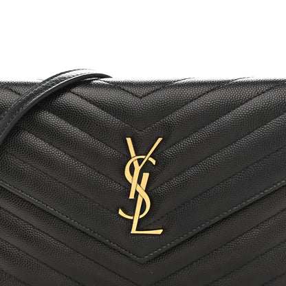 Saint Laurent Grain De Poudre Matelasse Chevron Monogram Envelope Chain Wallet Black 8 of 15