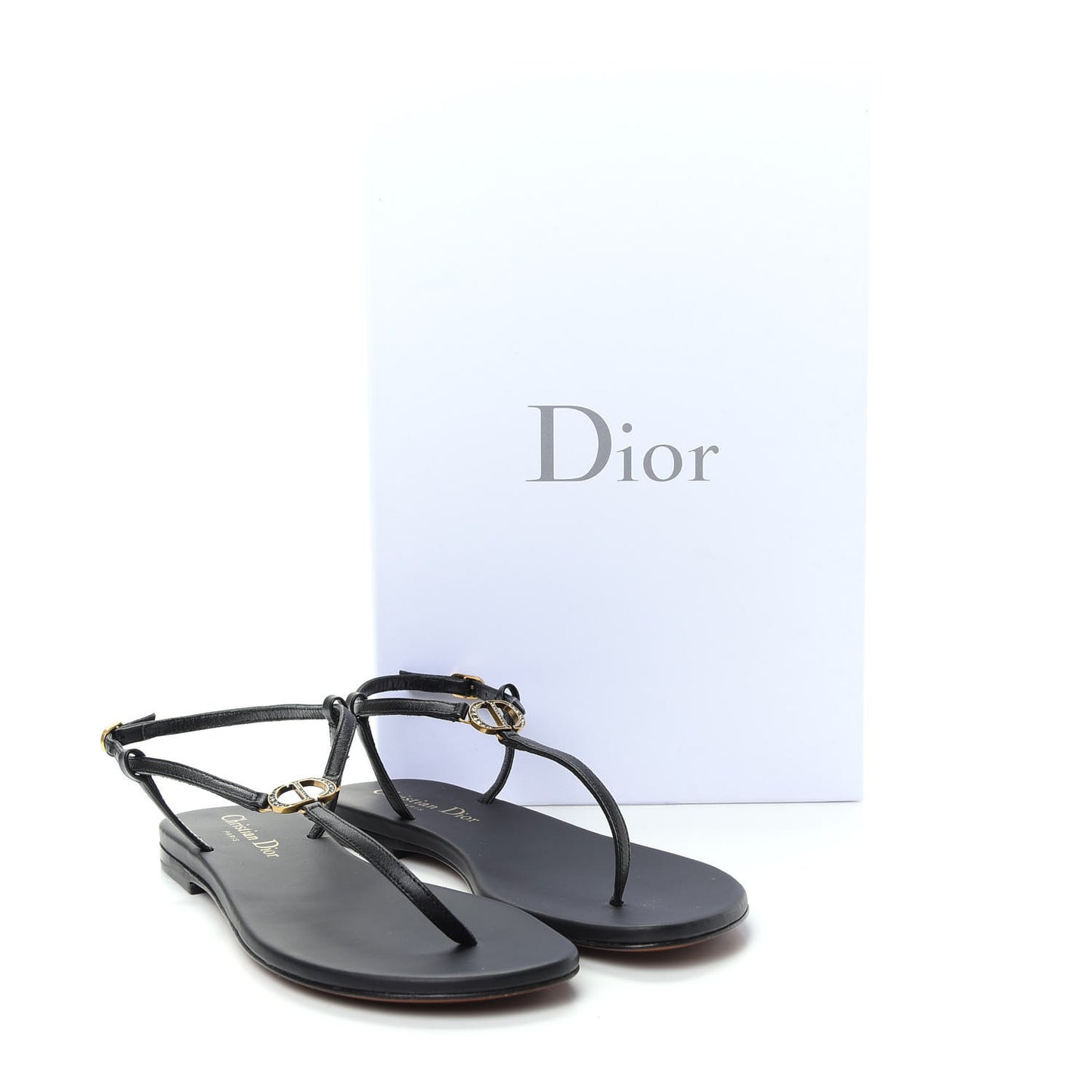Lambskin Signature T-Strap Sandals 36 Black