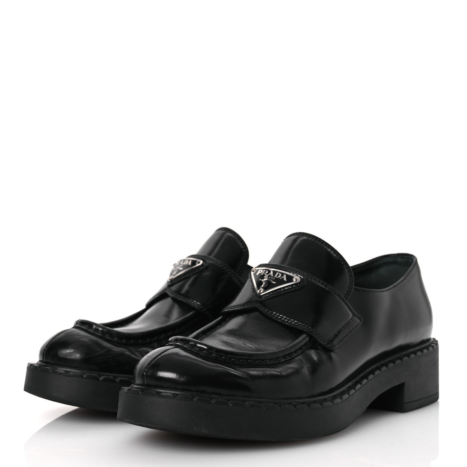 Prada Spazzolato Metal Triangle Logo 50mm Loafers 38 Black 4 of 15