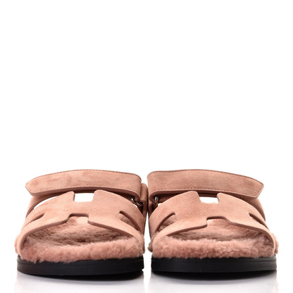 Hermes Suede Goatskin Woolskin Womens Chypre Sandals 37 Rose Aube 5 of 8
