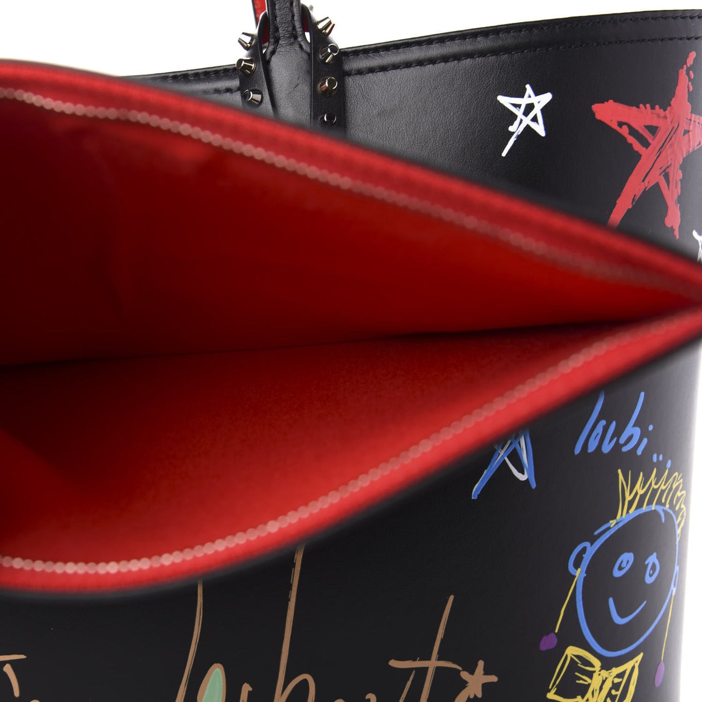Calfskin Loubitag Spikes East West Cabata Tote Black