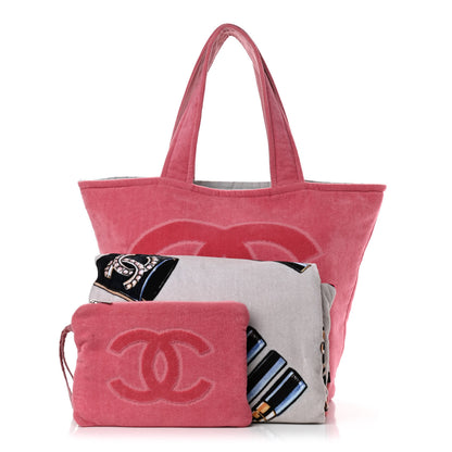 Chanel Terry Cotton CC Beach Tote Towel Set Pink 1 of 10
