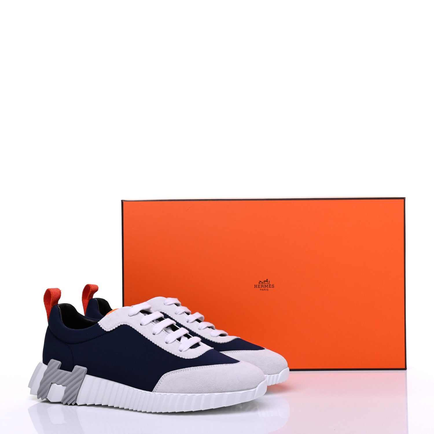 Hermes Technical Jersey Suede Goatskin Bouncing Sneakers 37 Marine
