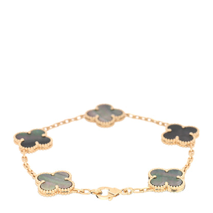Van Cleef & Arpels VAN CLEEF & ARPELS 18K Yellow Gold Gray Mother of Pearl 5 Motifs Vintage Alhambra Bracelet 2 of 4
