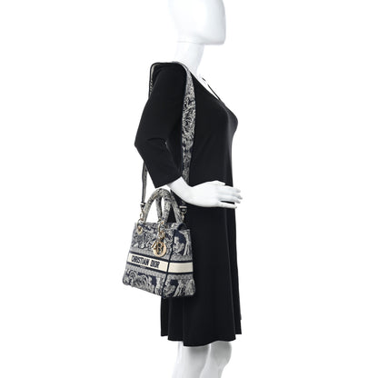 Christian Dior Toile de Jouy Embroidered Medium Lady D-Lite Black 2 of 10