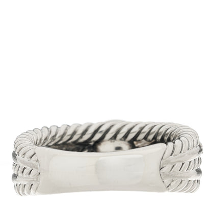 David Yurman Sterling Silver Diamond Pearl Cable Crossover Ring 54 7 3 of 4