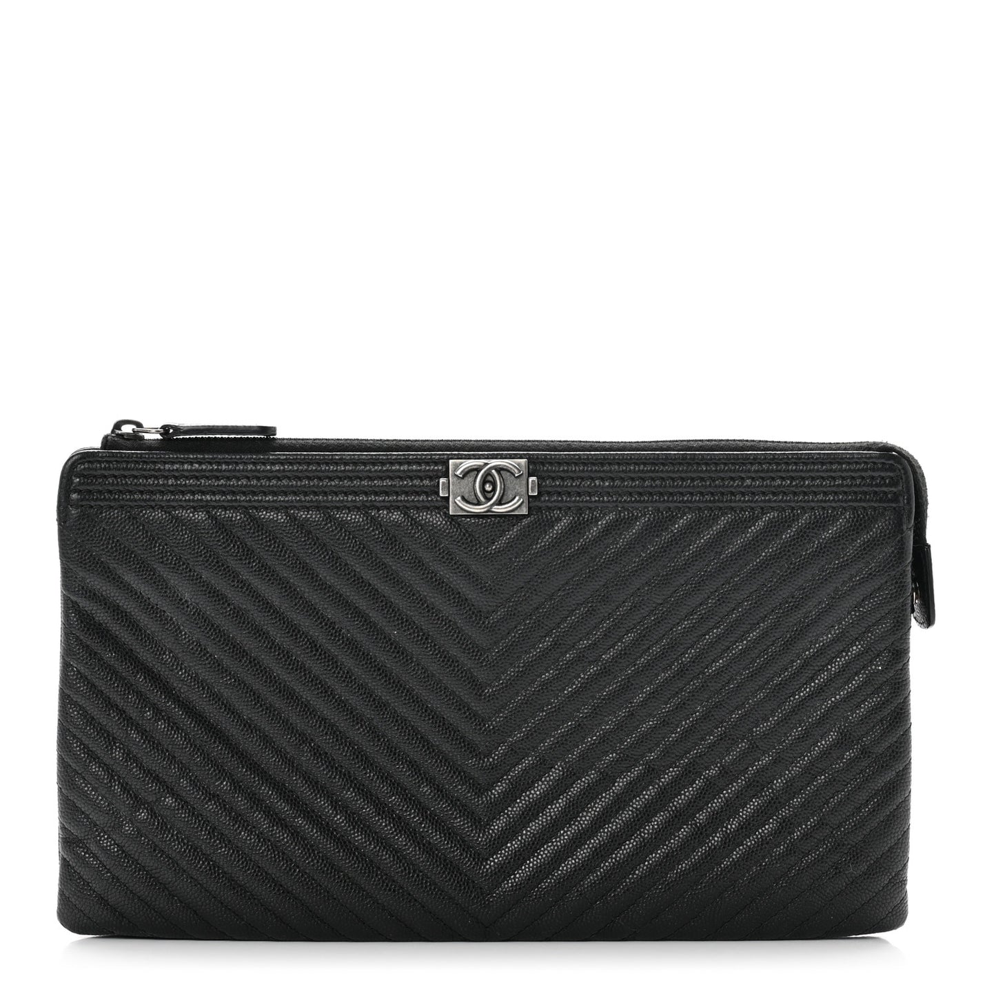 Caviar Chevron Quilted Small Zipped Boy Pouch Black