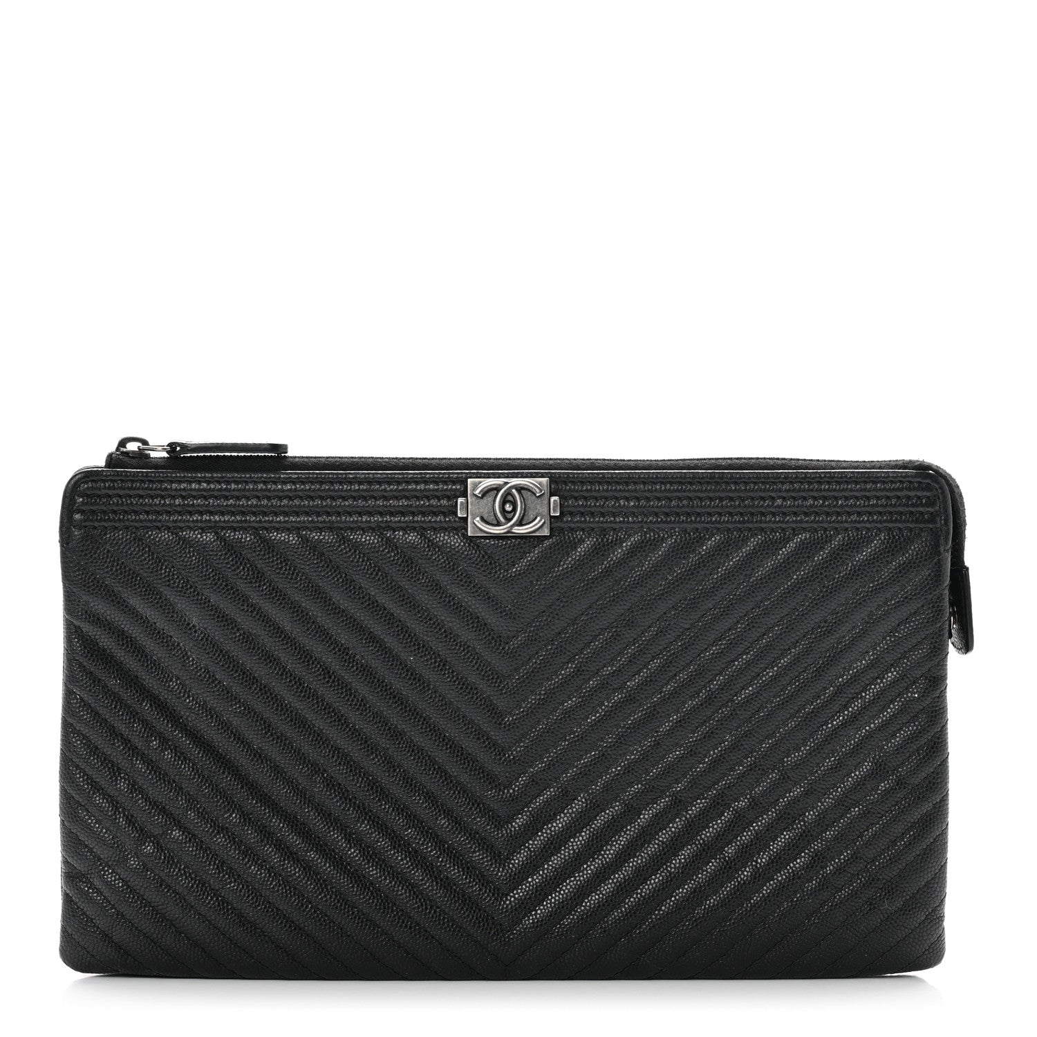 Chanel Caviar Chevron Quilted Small Zipped Boy Pouch Black 1 of 6