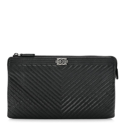 Chanel Caviar Chevron Quilted Small Zipped Boy Pouch Black 1 of 6