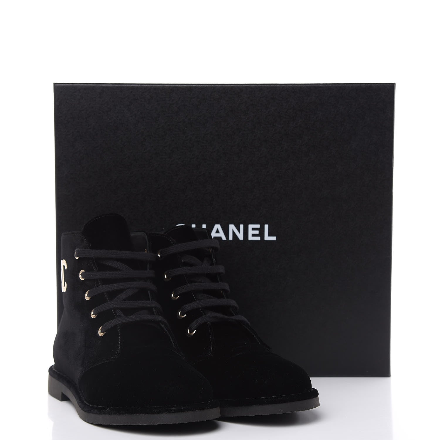 Chanel Velvet CC Lace Up Boots 36.5 Black 8 of 8
