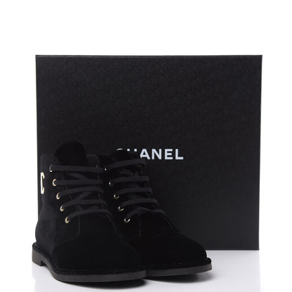 Chanel Velvet CC Lace Up Boots 36.5 Black 8 of 8