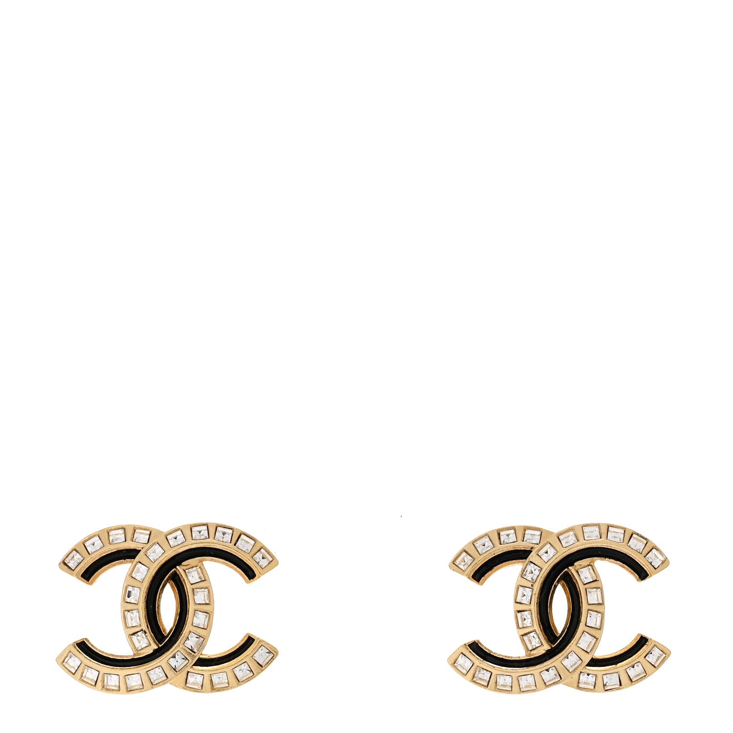 Chanel Baguette Crystal Enamel CC Earrings Gold Black 1 of 5