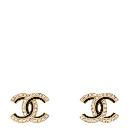 Chanel Baguette Crystal Enamel CC Earrings Gold Black 1 of 5