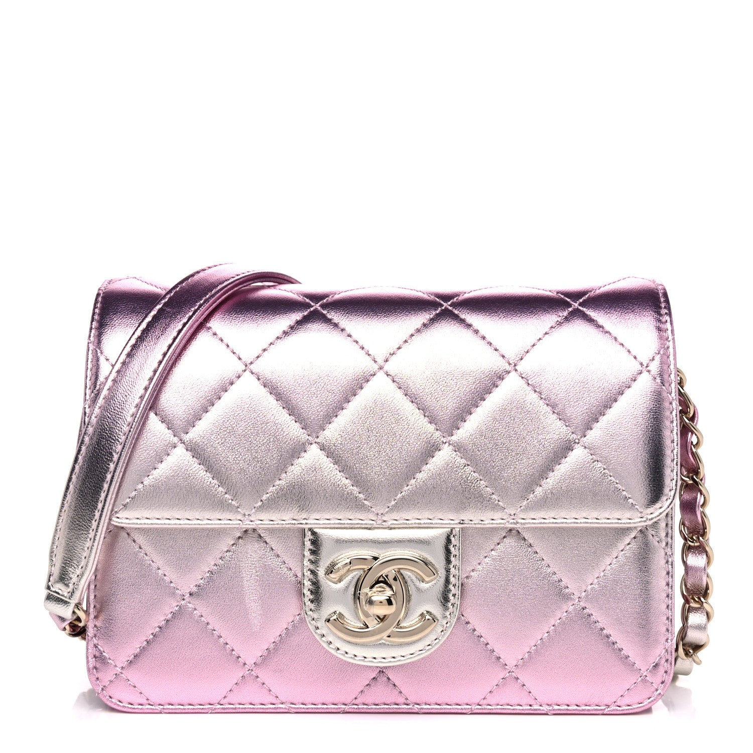 Chanel Metallic Lambskin Like A Wallet Flap Golden Pink 1 of 17
