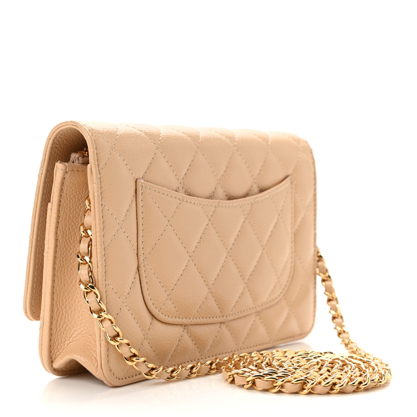 Caviar Quilted Wallet On Chain WOC Light Beige