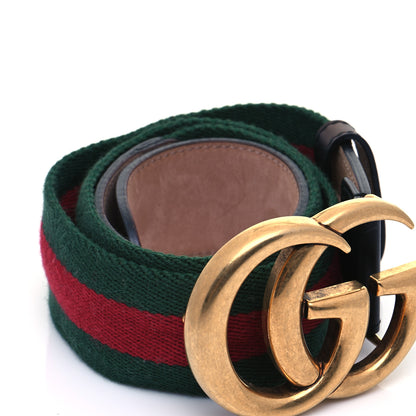 Gucci Nylon Calfskin Double G 40mm Web Belt 80 32 Green Red Black 3 of 6