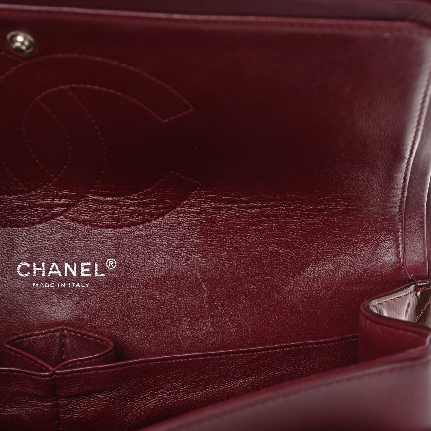 Striated Patent Quilted Jumbo Double Flap Burgundy