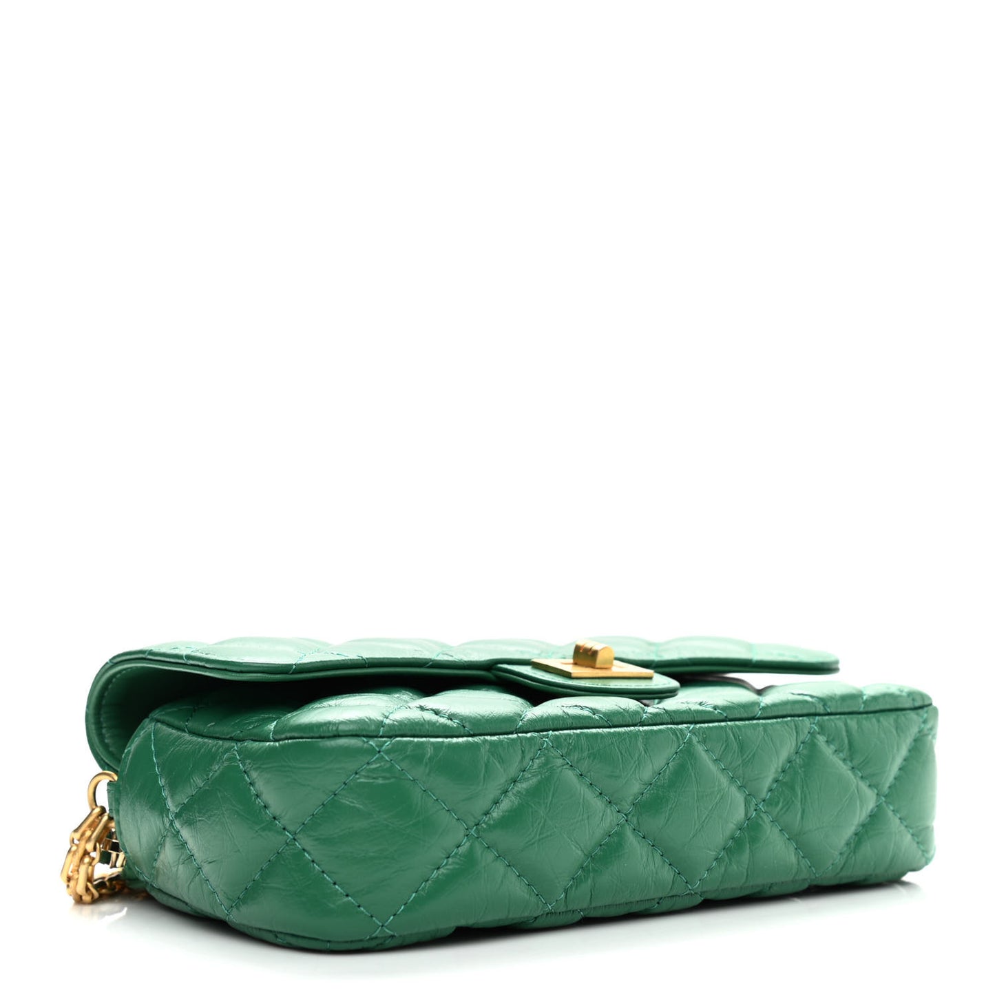 Aged Calfskin Quilted 2.55 Reissue Flap Pouch With Chain Green