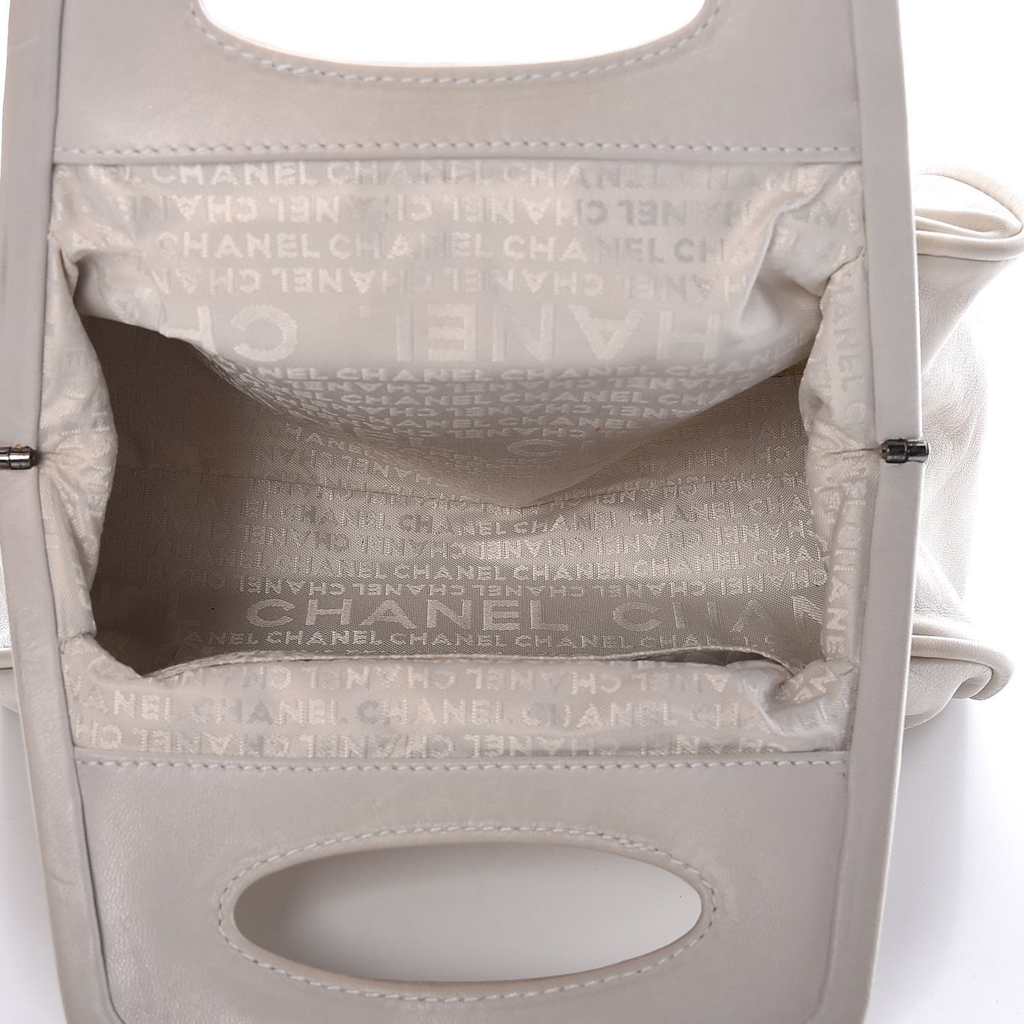CHANELLambskinChainEmbellishedFrameToteIvory