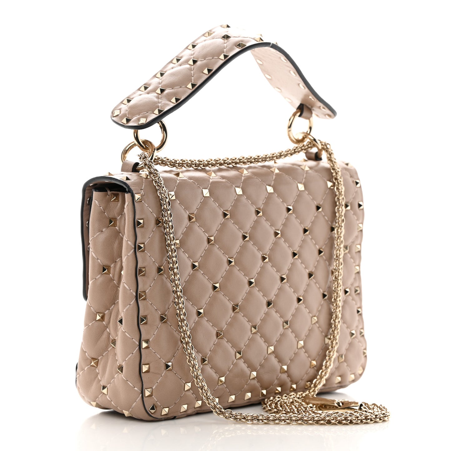 Lambskin Medium Rockstud Spike Shoulder Bag Poudre