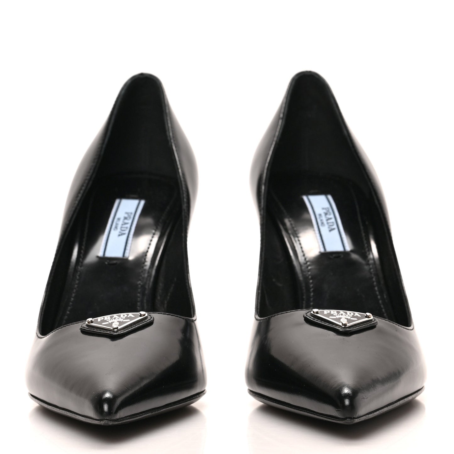 Spazzolato Metal Triangle Logo Pointed Toe Pumps 36.5 Black