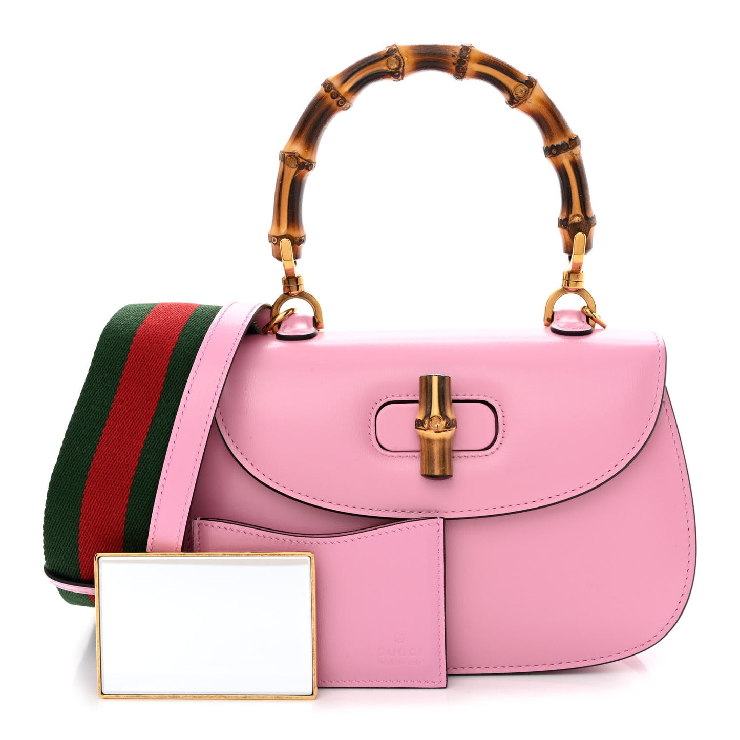 Boarded Dyana Lux Calfskin Web Small Bamboo 1947 Top Handle Bag Nice Pink
